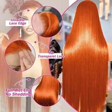 36 38Inch 350# Ginger Orange Lace Front Wig Human Hair Brazilian Virgin Straigth Lace Front Wigs Human Hair 250% Density 350# Colored Human Hair Wig 13x4 Transparent HD Lace Frontal Wig For Women 350# Colored Pre Plucked With Baby Hair - S350 - 查看 7