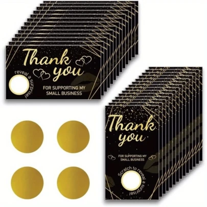 40pcs Black Glitter Scratch Cards With Stickers - Blank Thank You Vouchers For Small Businesses, Spas, Salons And Restaurants