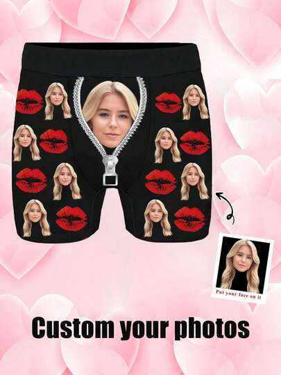 Customized Face Print Briefs, Personalized Men's Underwear, Customizable Photo Briefs, Customized Face Underwear, Boyfriend/Husband Gift, Customized Men's, Winter, Personalized Gift, Ideal Gift For Menstrual Period, Boyfriend's Bedroom/Living Room Decor, Customized Photo Shorts, Glitter Couple Gift, Colorful Customized