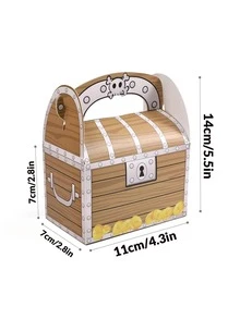 30/24/12/6 Pcs Creative Handle Treasure Chest Box - Square Wood Grain Gold Coin Gift Foldable Pouch, Treasure Candy Box & Multi-Purpose Gift Organizer Storage Box - Multicolor - View 3