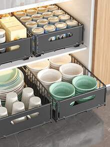 免钻孔折叠式橱柜拉篮，多功能滑动零食收纳架，家用厨房水槽收纳架 - 彩色 - 查看 8