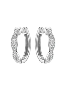 S925 Sterling Silver Double Twist Full Crystal Hoop Earrings, French Elegant Hypoallergenic, Valentine's Day Birthday Gift For Women & Girls, Versatile