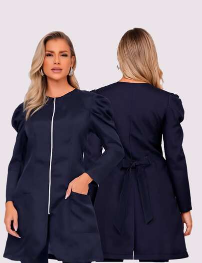 Jaleco Feminino Zíper Manga Bufante Acinturado Oxford Lua