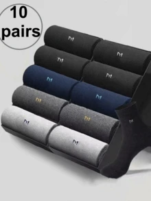 10 Pairs Men's Business Casual Socks, Soft Breathable Odor-Resistant Mid-Calf Socks With Letter Pattern - Machine Washable, Spring/Autumn