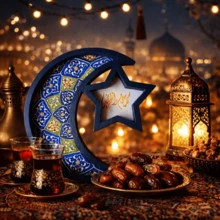 开斋节快乐 月亮星星糖果甜点托盘 木质托盘 蛋糕食物托盘 伊斯兰穆斯林斋月节 家居派对装饰 - 彩色 - 查看 1