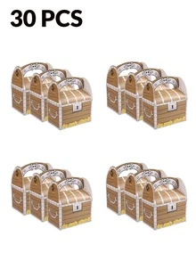 30/24/12/6 Pcs Creative Handle Treasure Chest Box - Square Wood Grain Gold Coin Gift Foldable Pouch, Treasure Candy Box & Multi-Purpose Gift Organizer Storage Box - Multicolor - View 6