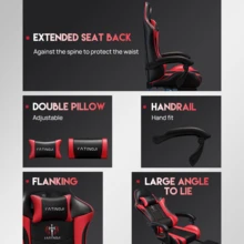 PORIYA Gaming Chair Office Computer Seating Racing PU Executive Racer Recliner Chair - 紅色 - 查看 3