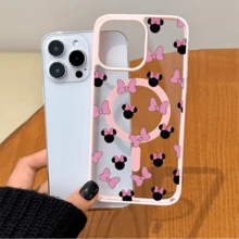 Disney.‌ Minnie Mouse Mickey Mouse Patterned Phone Case Designed With Pink Bows And Black Ears. Compatible With IPhone 17, 16, 15, 14, 13, 12, And 11 Pro Models. Made Of TPU With Shockproof Protection. A Perfect Gift For Family, Friends, Birthdays, Spring Festival, Holidays, Boyfriends, Girlfriends, And Valentine's Day. - 粉色 - 查看 3