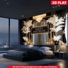 1 tấm phông nền sinh nhật 2D phẳng, kiểu đen & vàng, vải polyester, trang trí trang sức vàng, vòng hoa lông vũ, thích hợp trang trí tiệc sinh nhật, lễ kỷ niệm, họp mặt, lễ hội, phông nền sinh nhật, trang trí bàn bánh, trang trí tường, trang trí nhà/vườn/trong nhà/ngoài trời, phông nền chụp ảnh, đồ dùng trang trí tiệc/quà tặng. - Nhiều màu - Xem 5