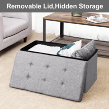 Lislark Storage Bench 76x38x38cm Storage Box End Of Bed Storage Bench Storage Bench Folding Ottoman Storage Box Pouffe Seat Stool Home Chair Foot Stool Bench LINEN For Home Living Room - Grey - View 6