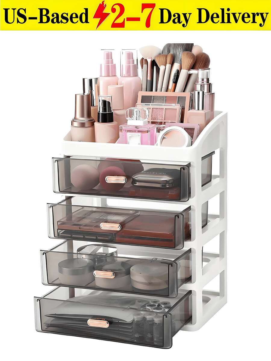 (2-7 Days Must Arrive)1Pc Desktop Cosmetic Organizer, 4 Layer Drawer-Style Cosmetic Storage, Box High-End Dressing Table, Makeup Orginizer, Organziers Storage, Lipstick Skin Care Products Desktop Storage Box Jewelry Storage Rack, Makeup Brush Holder, Drawer Type Dust-Proof Storage Box For Skincare, Nail Supplies, Face And Brushes, Can Be Used In Bathroom, Living Room, Bedroom And Office To Store Remote Controls, Toothpicks, Chargers, Mobile Phone Cases Lipstick, Eye Cream, Hand Cream, Powder Cake, Eyeshadow, Nail Polish, Storage Space Organizer, Shelf, Makeup Storage Rack, Room Decor, Vanity Accerories, Makeup Bag, Jewelry Organzier, Jewelry Box, Perfume Stand, Jewelry Tray, Drawer Organzier, Perfume Organzier, Vanity Decor, Gift For Valentine's Day Halloween/Christmas Gifts, Back-To-School Season, Gifts For Women, Cruise Essentials, Travel Essential - 彩色 - 查看 1