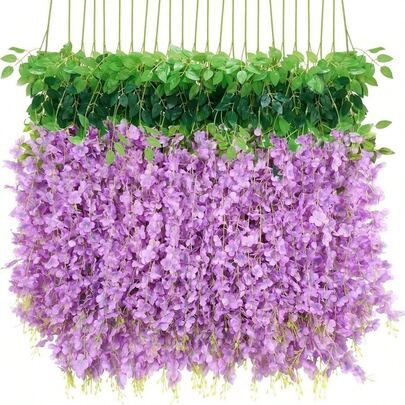 1/6/12 piezas Enredaderas de plantas falsas, Flores artificiales, Flor colgante de Glicinia de plástico de 110 cm, para dormitorio, pared, boda, fiesta interior, vacaciones, plantas falsas