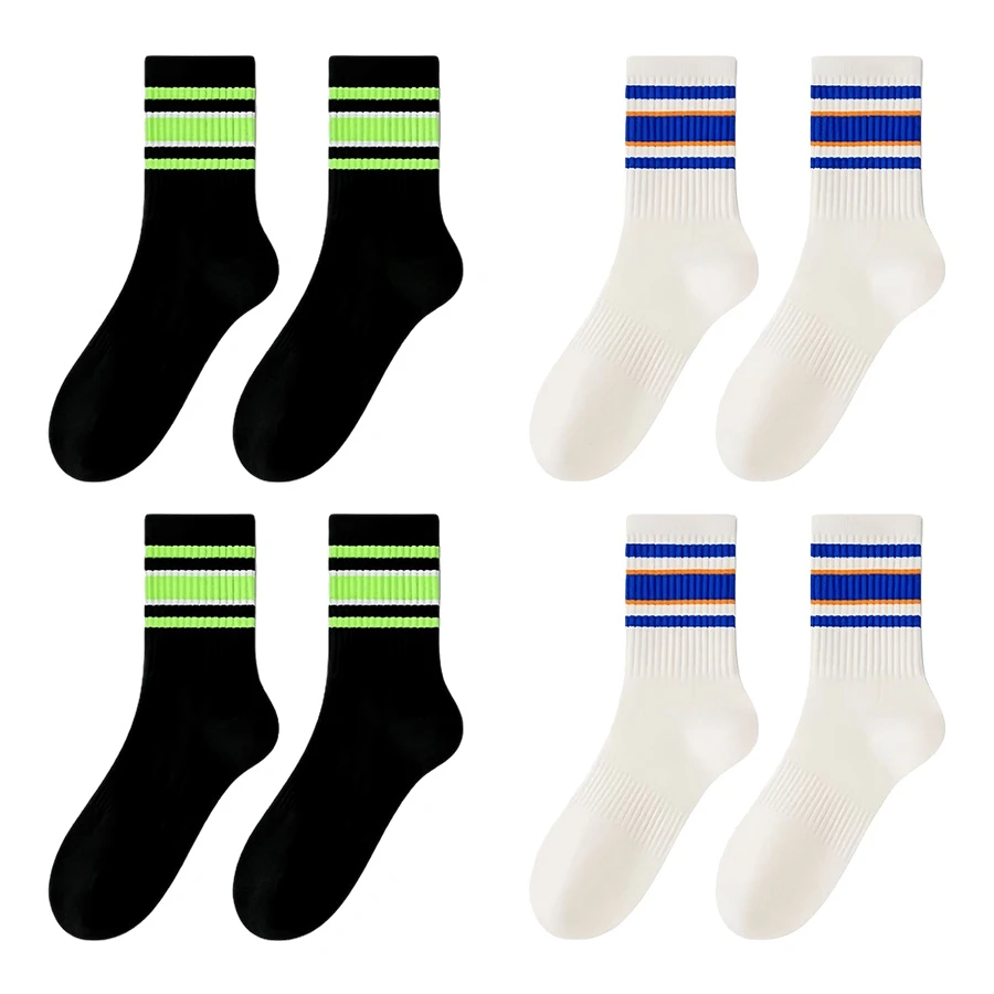 4 Pairs Of Socks Women's Medium Tube Pure Cotton Deodorant Spring And Autumn Junior High School Students Long Tube Sports Running Yoga Socks With Shark Pants - WZ026907 - 查看 1