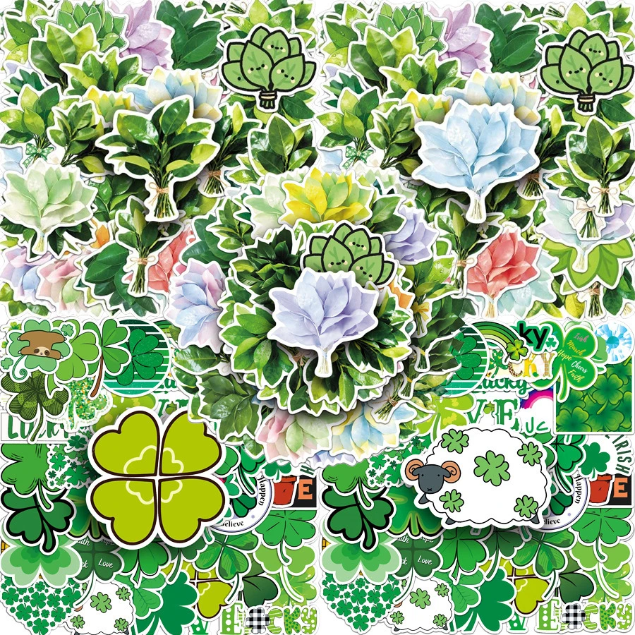 50张逼真幸运四叶草和柚子叶护身符祝福贴纸，适用于剪贴簿、日记本、笔记本、水瓶、汽车等。寓意美好的设计，传递积极能量，是馈赠佳品。 - 彩色 - 查看 1