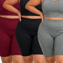 Set Of 3 Women's Plus Size Bermuda Shorts In Supplex, High Waist, Leggings/Fitness/Gym Suit, Sizes GG To G3 - 黑色,邊框和灰色 - 查看 1
