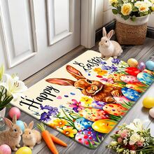 1/2pcs Easter Doormat And Rug Set, Featuring Cute Bunny And Easter Egg Floral Patterns, With Warm Holiday Vibe, Suitable For Decorating Entryway, Staircase And Home Entrance, Creating A Spring Atmosphere, Practical And Decorative. - Multicolor - View 5