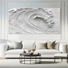 1幅现代墙面艺术海报，2D抽象海浪帆布画，白色海浪装饰画，油画质感海报，适用于客厅、卧室、浴室、办公室的墙面装饰，是理想的乔迁礼物，也适合宿舍、公寓装饰。 - 彩色 - 查看 3