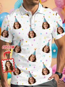 Custom Face Print Men's Polo Shirt | Birthday Party Personalized Photo Tee | Funny Customized Gift For Him - Multicolor - View 1