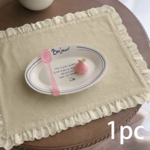 1件/6件装韩式ins风爱心蕾丝小餐巾、餐垫、杯垫、多用途防尘垫 - 米色 - 查看 14