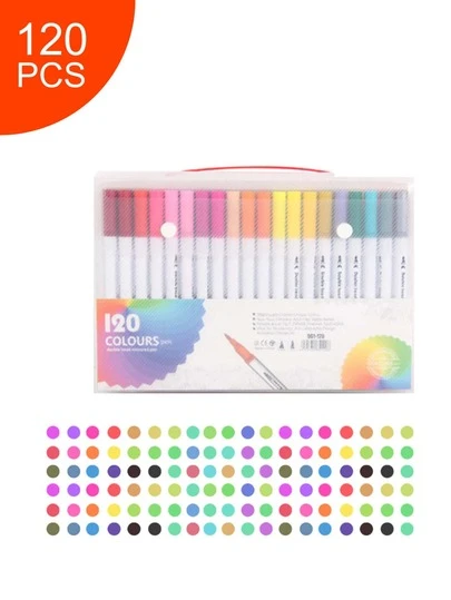 Canetas Coloridas de Ponta Dupla Kit 12/24/36/48/60 Cores Marcadores Aquarela com Pincel Lavável, Brush Pen e Ponta Fina Dual - Marcadores para Desenho, Caligrafia, Arte e Lettering