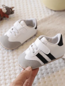 Toddler Baby Retro Color Block Sneakers – Hook Loop Strap Soft Sole Shoes, Stylish Casual First Walkers For Infants, Fit For Spring, Autumn And Winter - Grey - View 1
