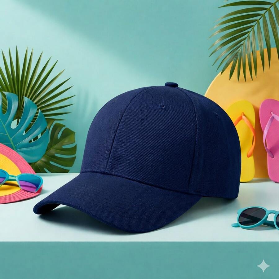 Unisex Basic Plain Adjustable Casual Baseball Cap For Sports, Summer And Sun Protection - Navy Blue - View 1