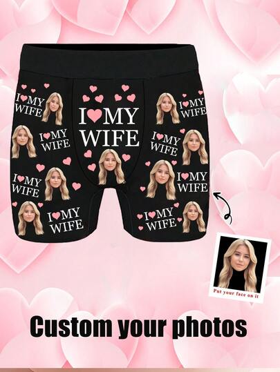 1pc Customized Face Print Men's Briefs, Personalized Underwear, Customizable Photo Printed Panties, Boyfriend/Husband Gift, Customized Men's Underwear, Winter, Personalized Gift, Anniversary, Holiday, Ideal Gift For Boyfriend In Bedroom/Living Room, Dog, Colorful, Cute, Funny, Minimalist