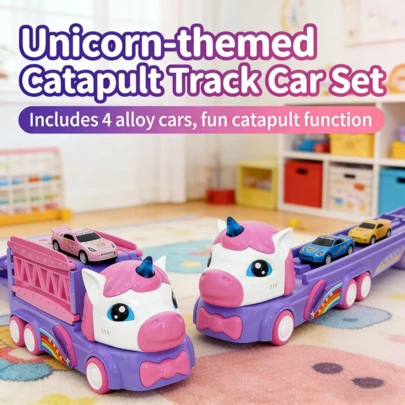 独角兽主题弹射轨道车套装 - 合金材质，带发射功能和音乐/灯光 - 完美的新年/生日礼物，适合男孩女孩