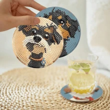 8件套可爱狗狗DIY钻石画杯垫套装，带支架，闪亮艺术工艺杯垫，适用于家居咖啡桌装饰和宠物爱好者礼物 - 彩色 - 查看 5