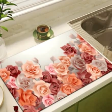 1pc Floral Pattern Absorbent Dish Drying Mat, Home Decor, Suitable For Espresso Machine Surface, Sink Drain Mat, Faucet Pad, Bathroom Cup Mat, Kitchen & Bathroom Accessories - Multicolor - View 10
