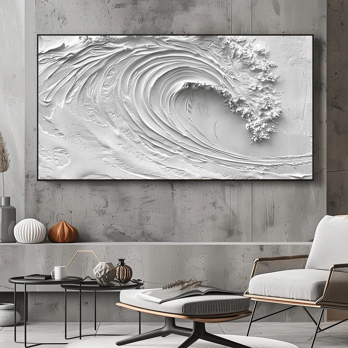 1幅现代墙面艺术海报,2D抽象海浪帆布画,白色海浪装饰画,油画质感海报,适用于客厅、卧室、浴室、办公室的墙面装饰,是理想的乔迁礼物,也适合宿舍、公寓装饰。 - 彩色 - 查看 1