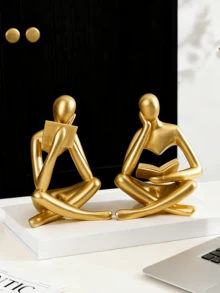 金色阅读装饰套装 - 简约艺术装饰，适用于书架/书桌，现代树脂摆件，优雅书柜展示家居装饰，适用于房间、家居、生日、厨房、婚礼、卧室、客厅装饰 - 彩色 - 查看 2