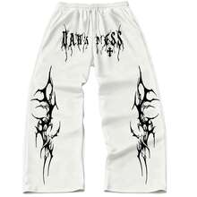 Calça Moletom Oversized  Visual Gótico Urbano Street Alternativo - Branco - Visão 6