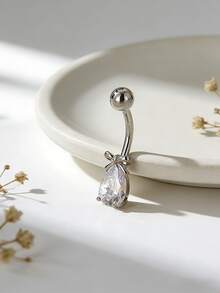 1 chiếc khuyên rốn hình nơ giọt nước thời trang đính đá Cubic Zirconia, trang sức xỏ khuyên cơ thể dành cho nữ, thích hợp đeo hàng ngày, đi biển, dự tiệc. - giọt nước - Xem 3