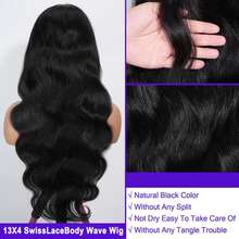 Lace Front Wigs Blended Human Hair 13x4 Blended Human Hair Wigs 34 Inch Body Wave Lace Front Wigs Pre Plucked 200 Density 12A Glueless Wigs For Women HD Lace Frontal Wigs Natural Color - Natural & Black - View 5