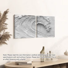 1幅现代墙面艺术海报，2D抽象海浪帆布画，白色海浪装饰画，油画质感海报，适用于客厅、卧室、浴室、办公室的墙面装饰，是理想的乔迁礼物，也适合宿舍、公寓装饰。 - 彩色 - 查看 10