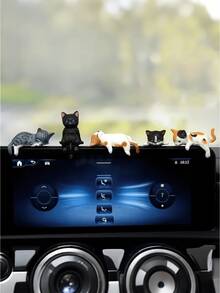 4 piezas Decoración de gato lindo para el salpicadero del coche - Adorno en miniatura de estilo de dibujos animados de plástico ABS, decoración no eléctrica para el salpicadero, apta para el interior del coche, el parabrisas y la pantalla, accesorios para el coche con gatos, modelo en miniatura de estilo de dibujos animados, decoración para vehículos, diseño divertido, material, amante de las mascotas - A - Ver 1