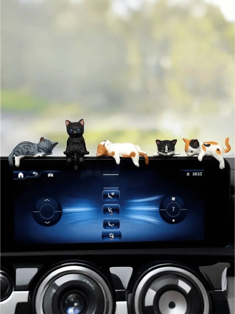 4 piezas Decoración de gato lindo para el salpicadero del coche - Adorno en miniatura de estilo de dibujos animados de plástico ABS, decoración no eléctrica para el salpicadero, apta para el interior del coche, el parabrisas y la pantalla, accesorios para el coche con gatos, modelo en miniatura de estilo de dibujos animados, decoración para vehículos, diseño divertido, material, amante de las mascotas - A - Ver 1