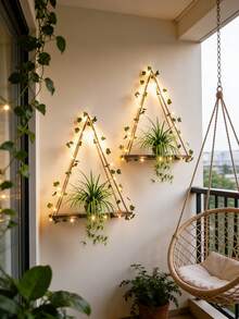 Artificial Ivy LED Light Strip Wall Mounted Shelving Unit, Woven Storage Rack, Suitable For Bedroom, Bathroom, Living Room, Kitchen, Wooden Hanging Plant Shelf, For Wall Decor (Batteries Not Included) - Multicolor - View 2