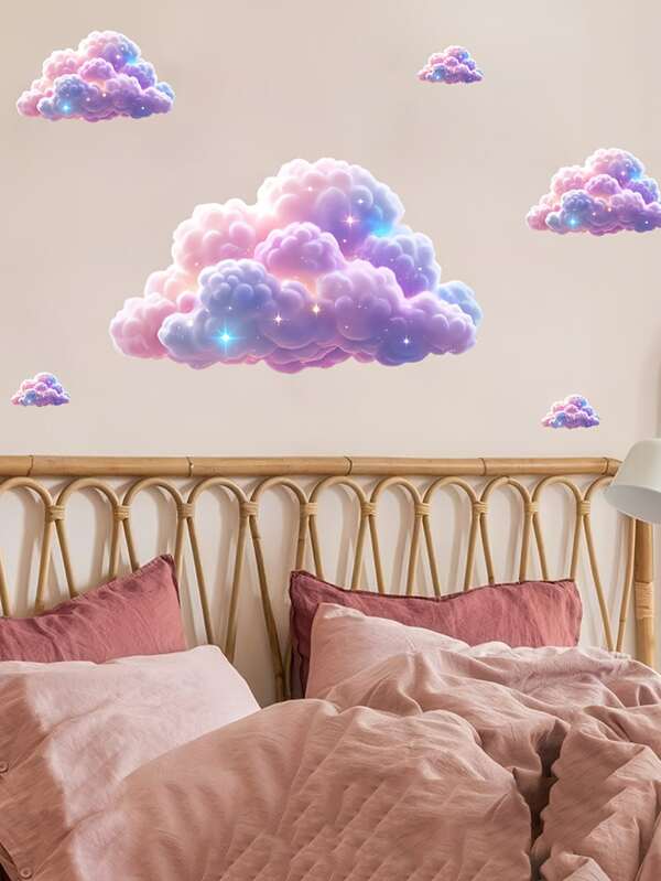 2pcs Cloud And Star Dream Colorful Wall Stickers Removable Semi-Matte Self-Adhesive Wall Stickers, Suitable For Living Rooms, Bedrooms, And Children's Rooms. Home Decor Stickers, Wall Decals, Vinyl Stickers, Spring Decorations, Adding Vibrancy To Your Home. Rama Decorative Sticker Gift, Birthday And Graduation Present