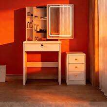 Vanity Desk With Lighted Mirror, 3 Color Light Modes Adjustable Brightness, Makeup Vanity Set With 4 Drawers And 5 Storage Shelves, Vanity Table For Bedroom, White - trắng - Xem 5
