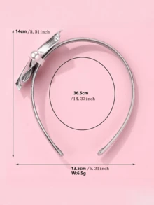 1pc Girls' Faux Pearl Shell Crown Bow Headband, Suitable For Daily Use - Multicolor - View 6
