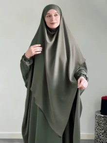 2pcs/Set Hijab + Abaya Combo Set, Abaya With Elastic Cuffs, Bust 230cm, Length 143cm, Loose & Comfortable, Hijab Length 140cm - Multicolor - View 13