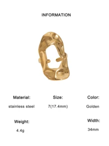 1pc Fashionable Asymmetrical Geometric Gold-Plated Stainless Steel Open Ring, Suitable For Women's Daily, Party And Date Wear