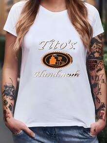 Womens Tito's Handmade Vodka V-Neck Shirt: Tito's Vodka V-Neck Tee, Austin Texas Label V-Neck, Vodka Alcohol Racerback, Tito's Fan Gif T-Shirt - White - View 1
