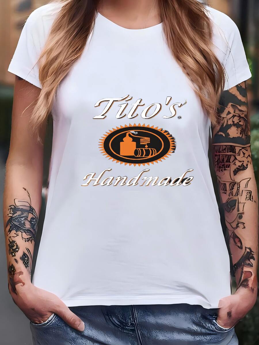 Womens Tito's Handmade Vodka V-Neck Shirt: Tito's Vodka V-Neck Tee, Austin Texas Label V-Neck, Vodka Alcohol Racerback, Tito's Fan Gif T-Shirt - White - View 1
