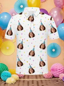 Custom Face Print Men's Polo Shirt | Birthday Party Personalized Photo Tee | Funny Customized Gift For Him - Multicolor - View 3