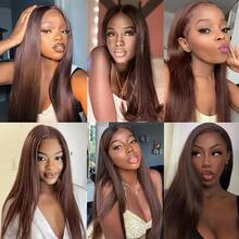 34 Inch 4# Chocolate Brown Lace Front Wig Human Hair Straight HD Lace Front Wigs Brazilian Virgin Human Hair 250% Density Colored Human Hair Wig 13x4 HD Lace Frontal Wig For Women 4# Colored Pre Plucked With Baby Hair Natural Hairline - S4 - 查看 5