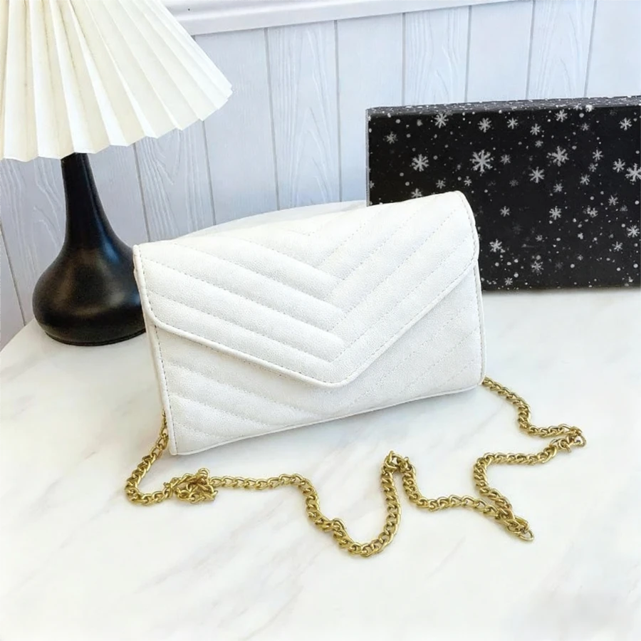 Classic Women's Chain Purse, Envelope Crossbody Bag, Stylish Shoulder Bag, Fashion Small Handbag For Daily Use, Travel & Gift - 白金 - 查看 1