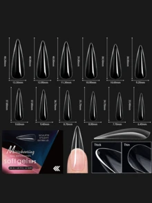 120片/盒 超长透明无缝假指甲片，12种尺寸和3种形状（棺材形/尖头形/方形），通用型，适合家庭DIY美甲和专业美甲沙龙使用 - 彩色 - 查看 9